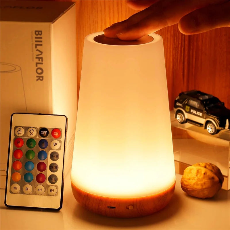 LED 13-Color Changing Night Light Remote Control Touch USB Rechargeable RGB Dimmable Portable Table Bedside Lamp
