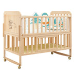 Children Bed Solid Wood Baby Crib Convertible Toddler Bed Portable Bassinet Nontoxic Finish Adjustable Mattress Easy Assembly