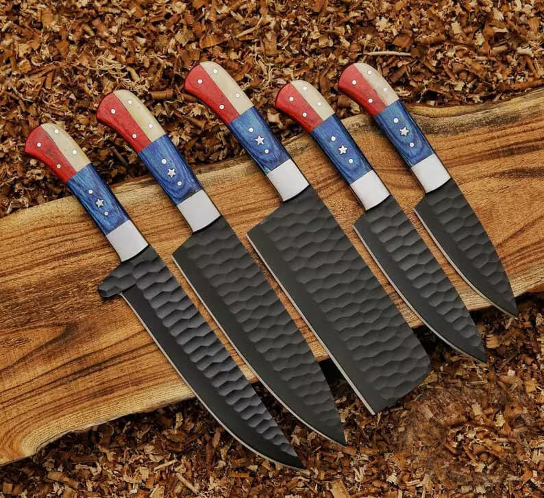 Texas Flag Handles Custom Handmade Outdoor Kitchen/BBq knives set