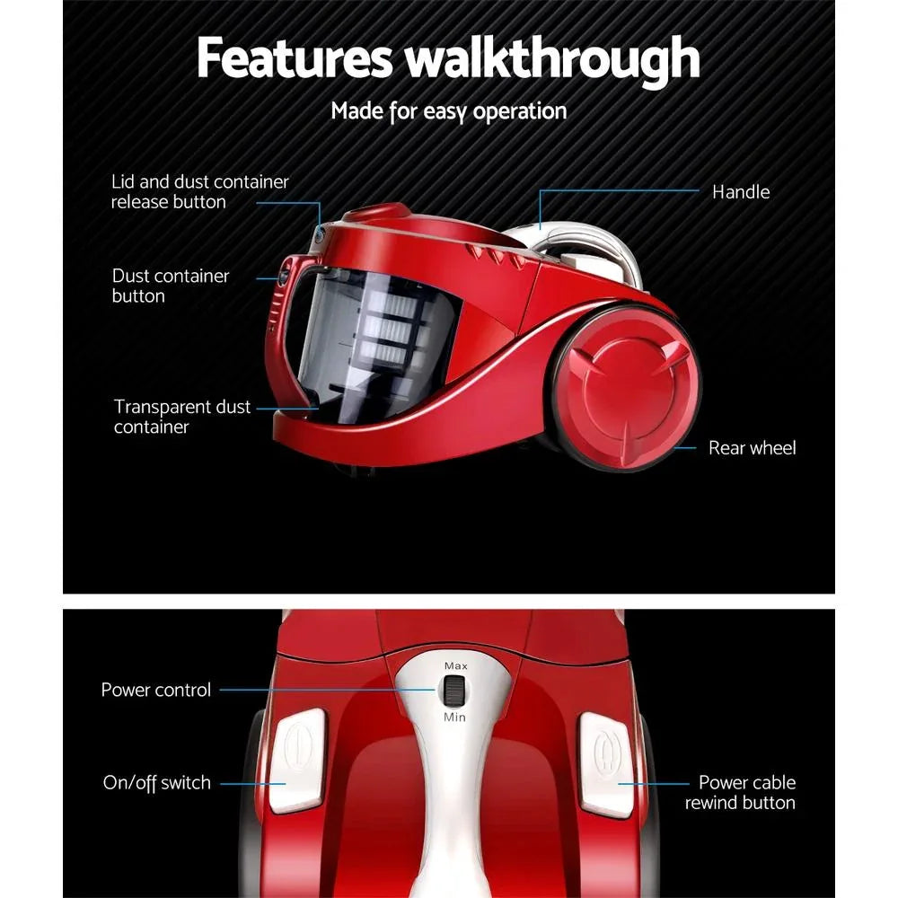 Devanti Bagless Vacuum Cleaner Cleaners Cyclone Cyclonic Vac HEPA