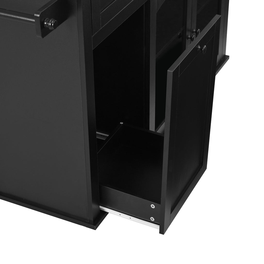 54.2" Mobile Kitchen Island with Glass Door Storage & Trash Bin Cabinet