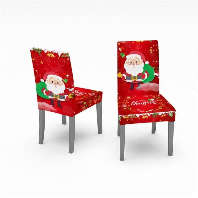 Christmas Removable Washable Dining Room Chair Protector Slipcovers for Christmas Home Decor Holiday Seat Cover Christmas Chair Covers Santa Printed Elastic Stretch Dining Chairs Chair Slipcover Kitchen Seat Cover Home Decor