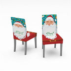 Christmas Removable Washable Dining Room Chair Protector Slipcovers for Christmas Home Decor Holiday Seat Cover Christmas Chair Covers Santa Printed Elastic Stretch Dining Chairs Chair Slipcover Kitchen Seat Cover Home Decor