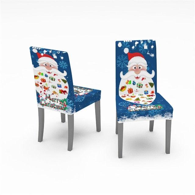 Christmas Removable Washable Dining Room Chair Protector Slipcovers for Christmas Home Decor Holiday Seat Cover Christmas Chair Covers Santa Printed Elastic Stretch Dining Chairs Chair Slipcover Kitchen Seat Cover Home Decor