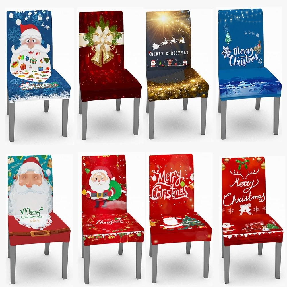 Christmas Removable Washable Dining Room Chair Protector Slipcovers for Christmas Home Decor Holiday Seat Cover Christmas Chair Covers Santa Printed Elastic Stretch Dining Chairs Chair Slipcover Kitchen Seat Cover Home Decor