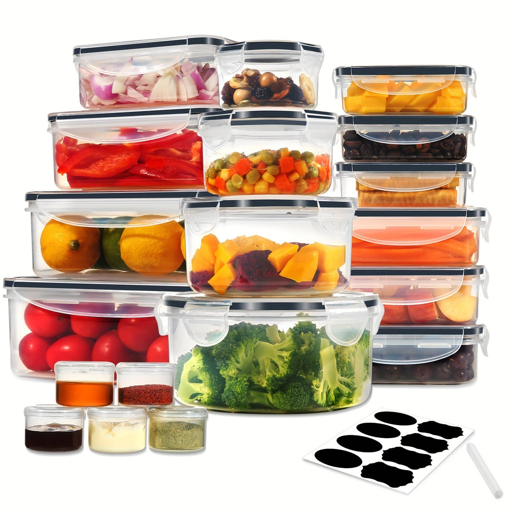 16-50PCS Food Storage Containers Set - BPA-Free Plastic Containers with Lids, Labels & Marker - Stackable, Leak-Proof, Reusable Kitchen Organizers for Meal Prep & Pantry Storage