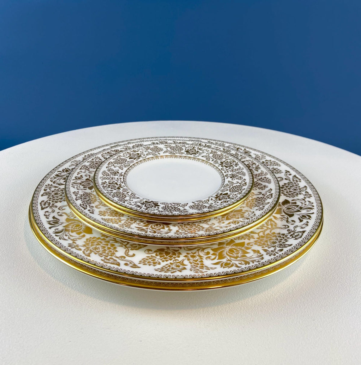 Vintage Wedgewood Gold Damask Plates. Set of 6. 2 Dinner 2 Salad and 2 Dessert.  Dining Room Table Decor. Gift for Him Her.