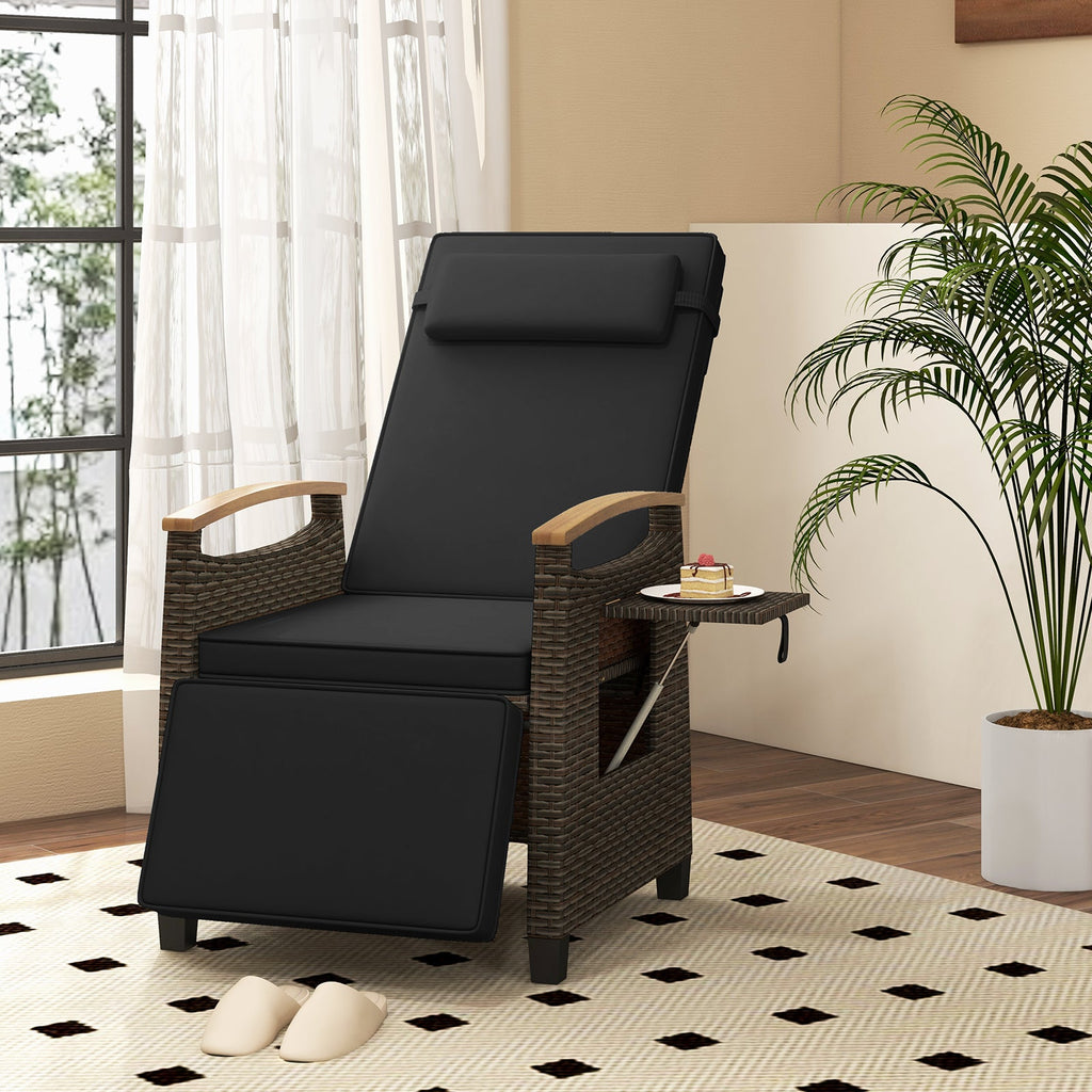Patio Wicker Recliner Chair with Adjustable Backrest and Footrest